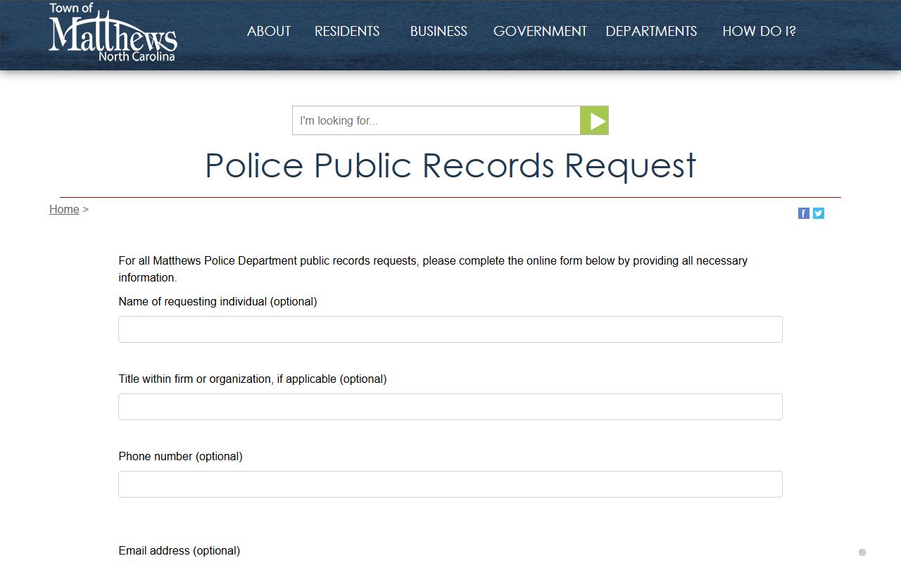 Matthews phone numbers police public records request form